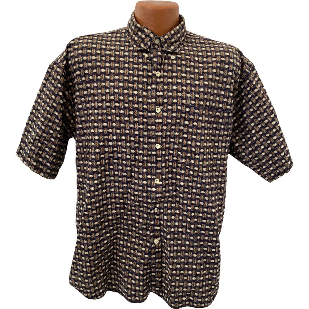Vintage C.M. Sport Shirt Button Front Mens Size Large Multicolor Novelty Pattern